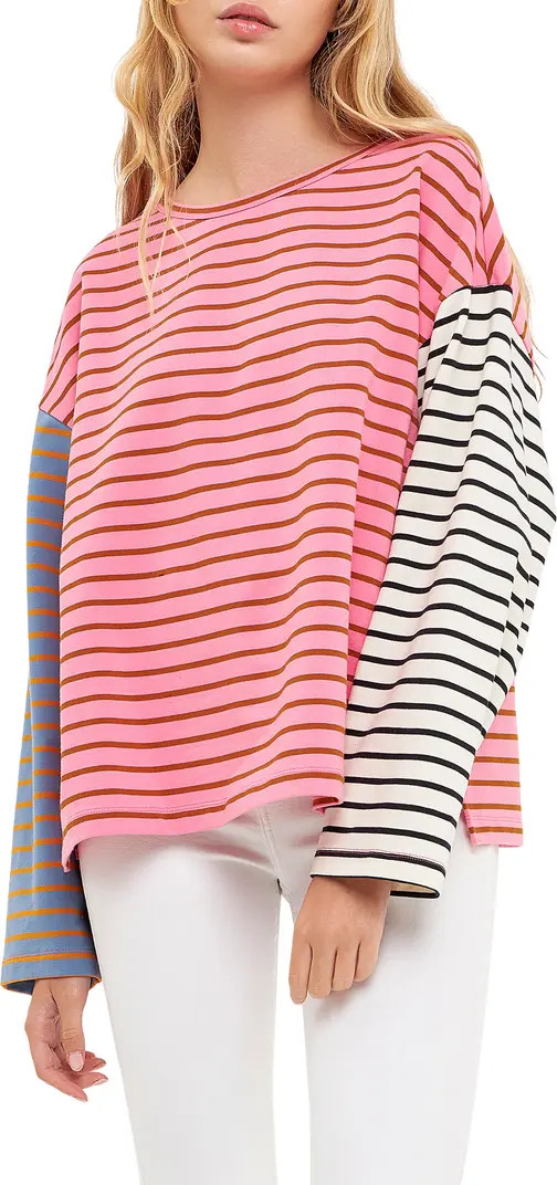Colorblock Stripe Long Sleeve Stretch Cotton Top | Nordstrom