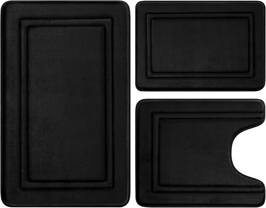BYSURE Black Memory Foam Bath Mat, Non Slip Extra Soft Absorbent Machine Washable, Bathroom Rugs ... | Amazon (US)