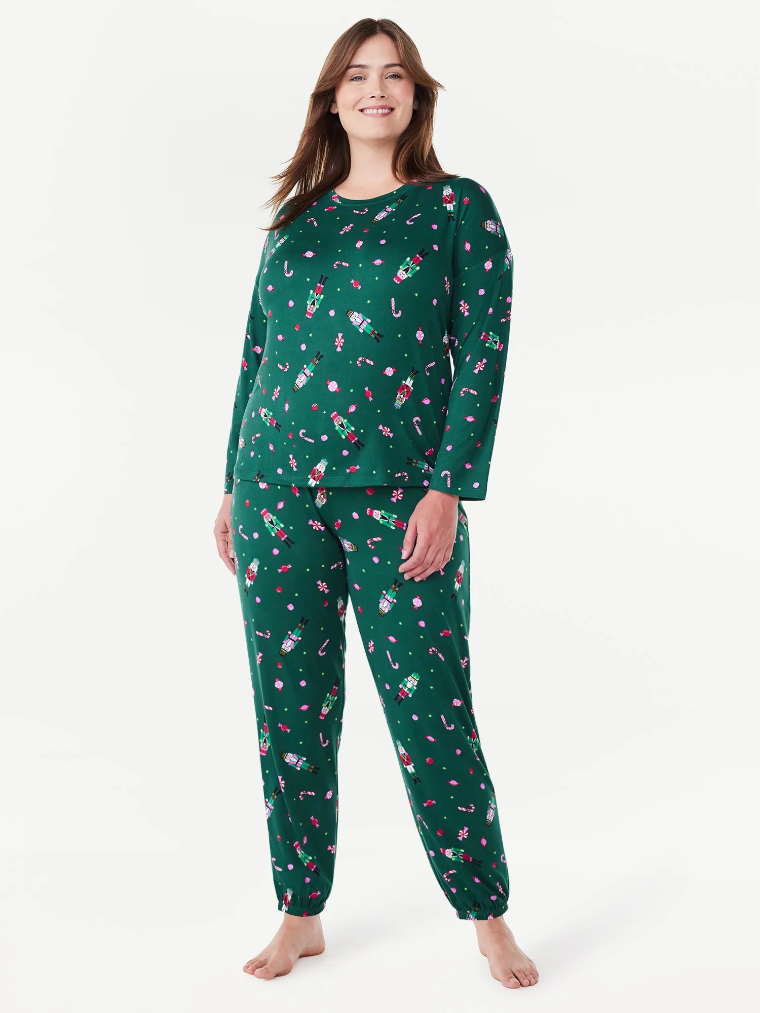 Joyspun Women’s Long Sleeve Tee and Joggers, 2-Piece Pajama Set, Sizes S-3X - Walmart.com | Walmart (US)