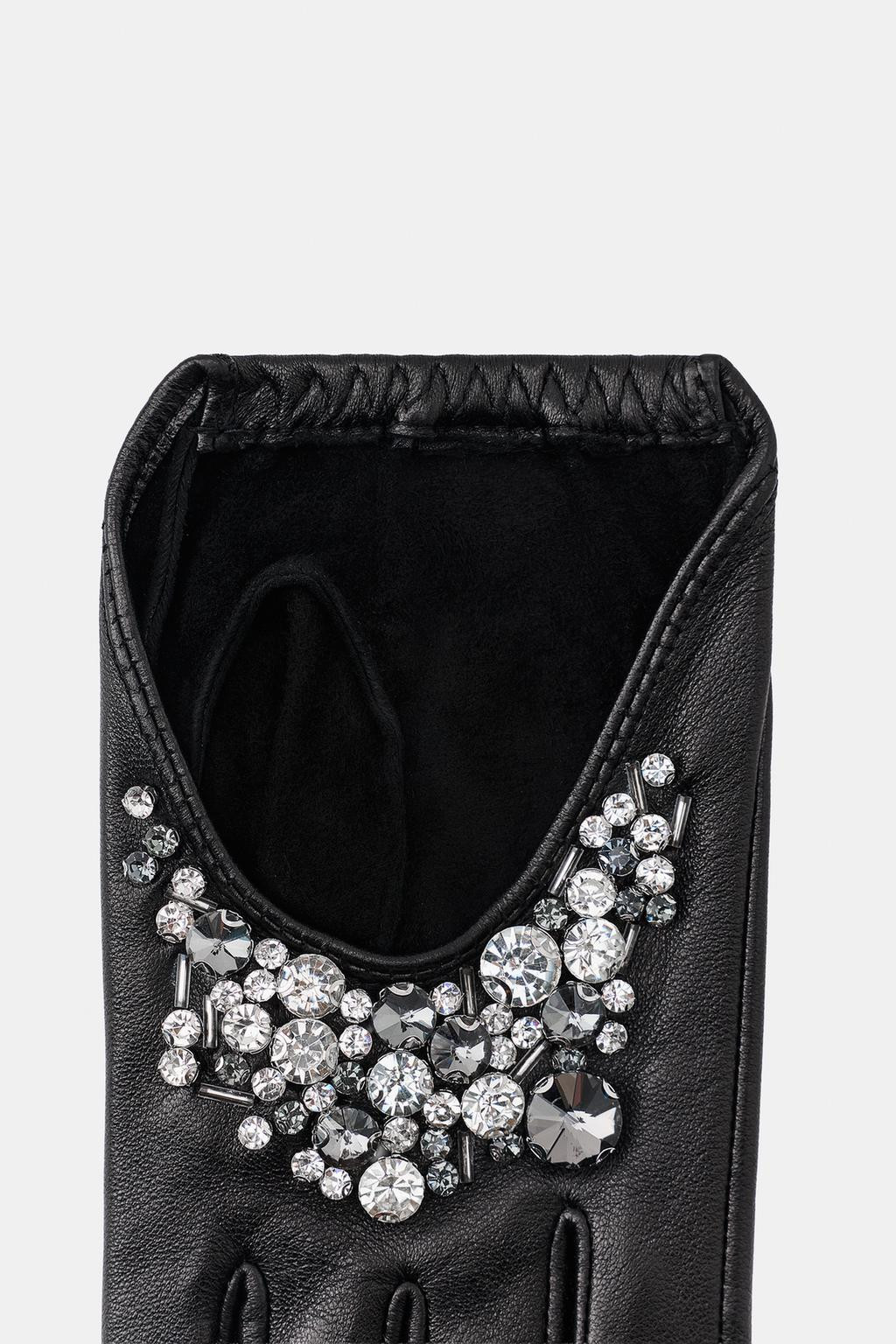 100% LEATHER SHORT MITTENS WITH GEMS | Zara US