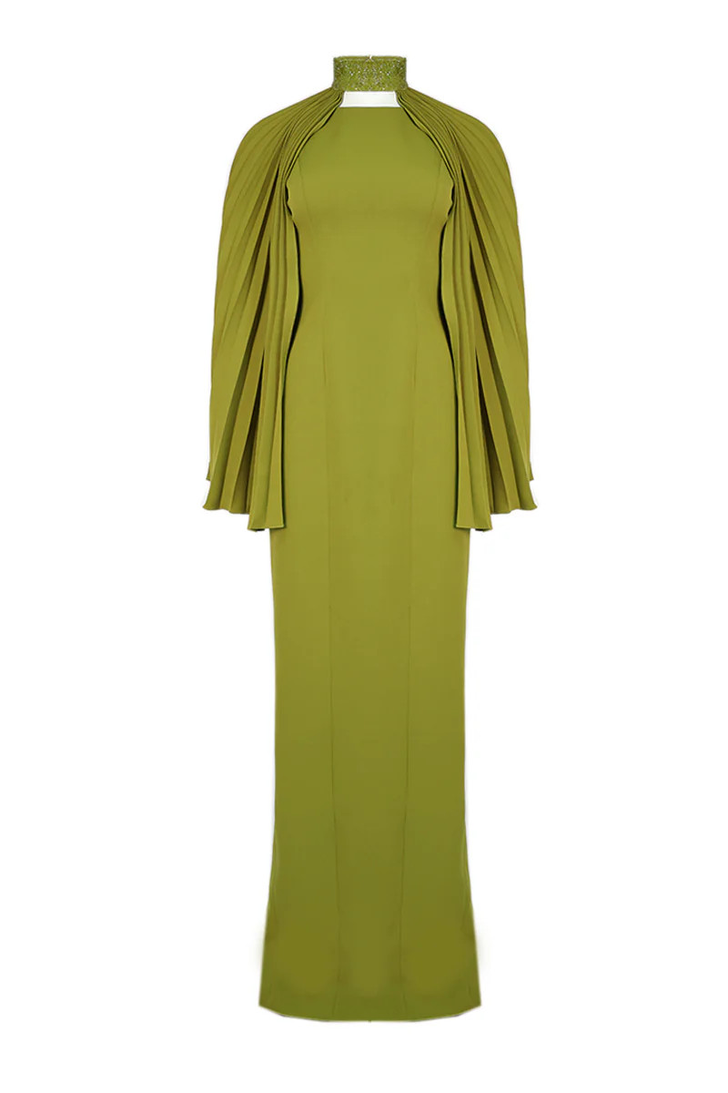 ANIS PLEATED DETACHABLE CAPE MAXI DRESS | Joanna Andraos | CULT MIA | CULT MIA UK LTD