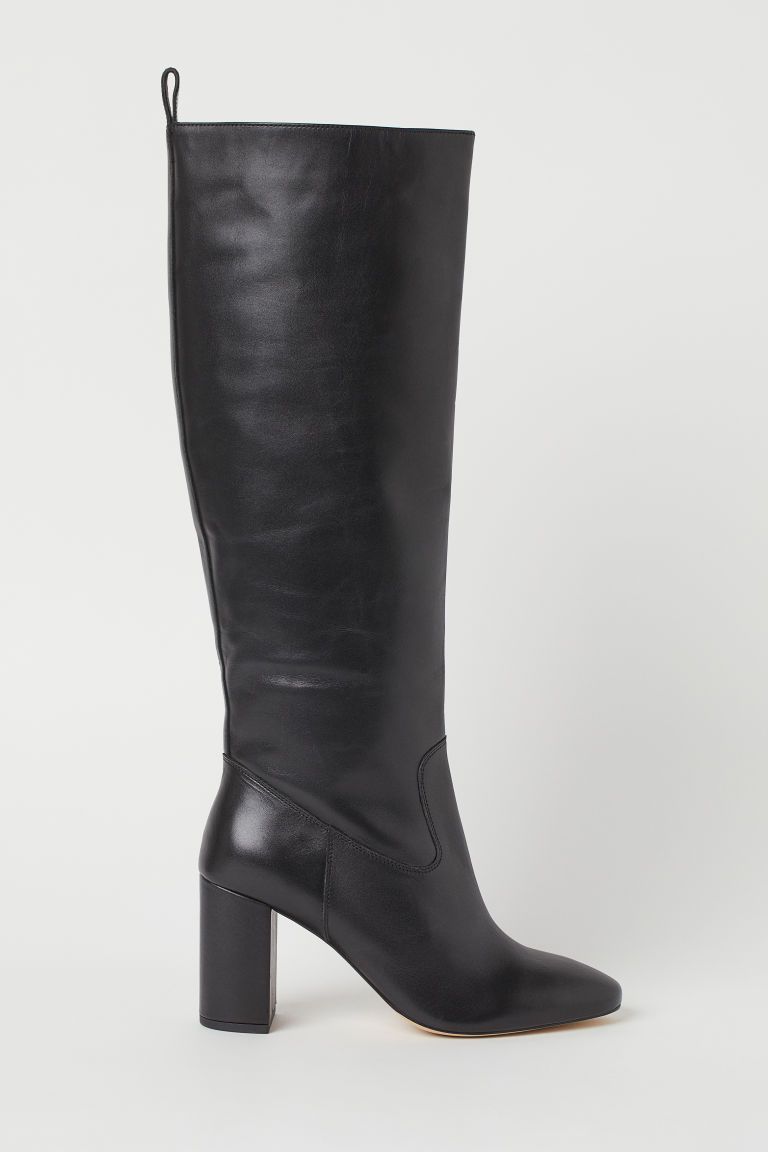 H & M - High-heeled Leather Boots - Black | H&M (US + CA)