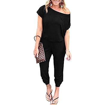 PRETTYGARDEN Women's Summer Casual Off Shoulder Short Sleeve Loose Jumpsuit Rompers with Pockets | Amazon (US)