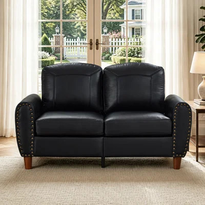 Classic Living Room Sofa Loveseat Faux Leather Couch,Rolled Arm Sofa with Nails,Solid Wood Legs,Upholstered Breathable PU Leather | Wayfair North America