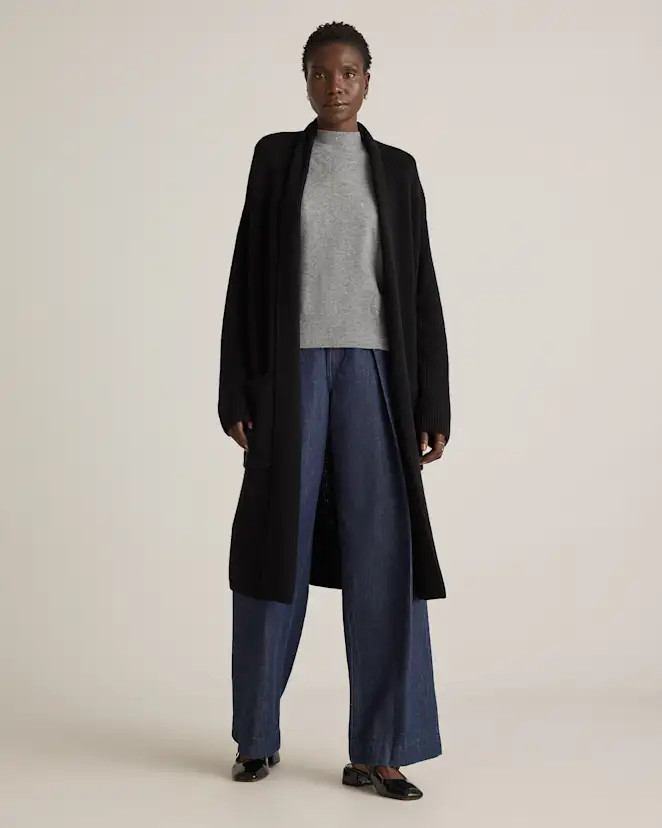 Mongolian Cashmere Duster Cardigan Sweater in Black | Quince