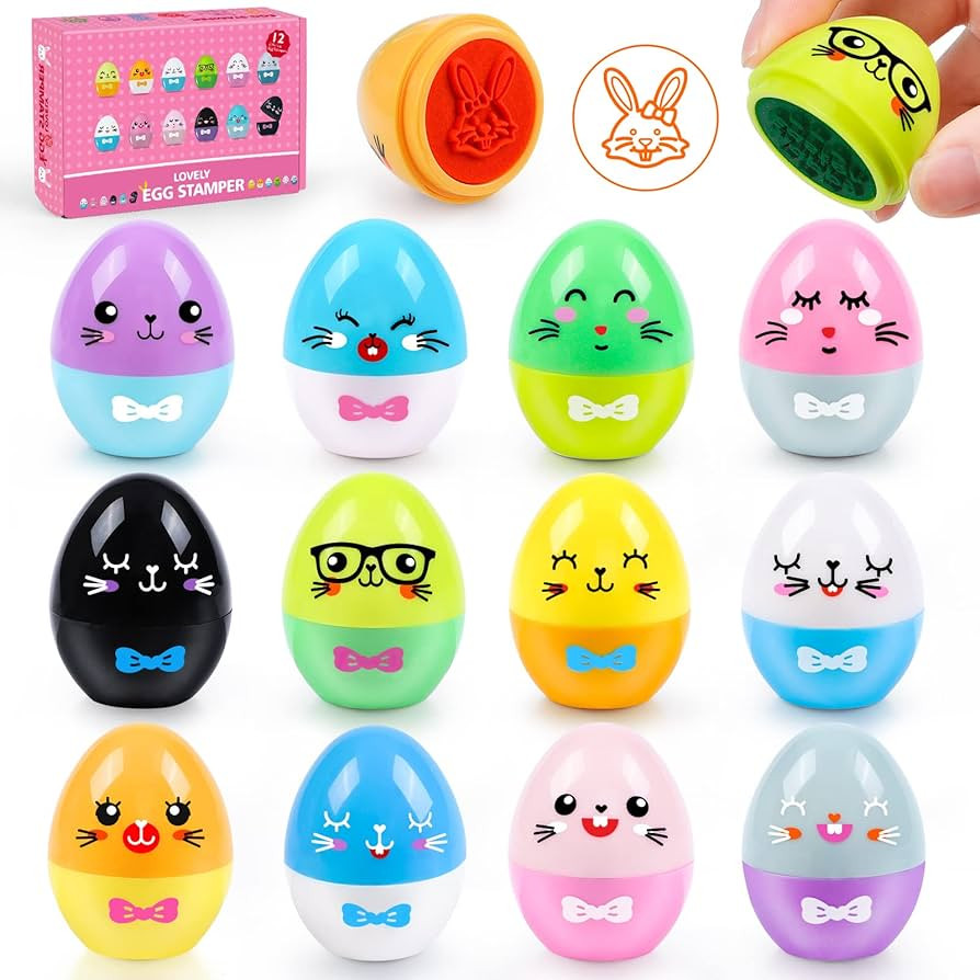 Palmatte 12PCS Easter Eggs Stampers Self-ink, Prefilled Easter Egg Fillers Easter Basket Stuffers... | Amazon (US)