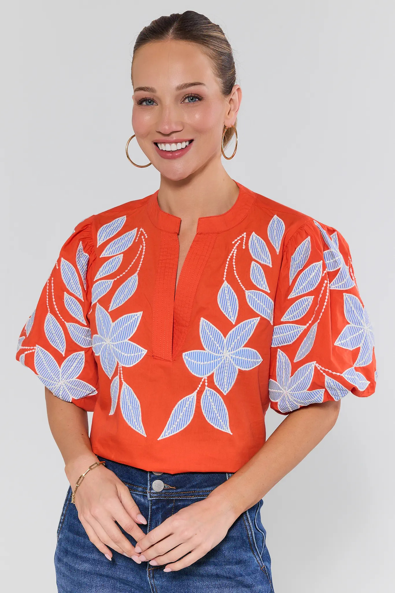 Orange Floral Embroidered Top by THML | Avara
