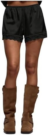 Women's Lace Trim Satin Shorts Shiny Elastic Waist Mini Shorts French Knickers | Amazon (US)