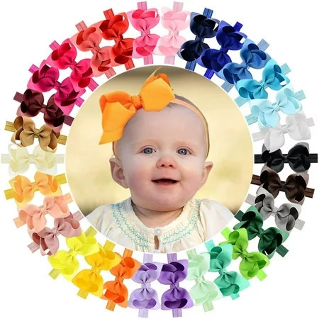 Baby Girls Headbands 4.5 Inch 30 Colors Boutique Grosgrain Ribbon Hair Bows Big Baby Girls Bows Headbands for Baby Girls Infants Toddler Kids Teens and Children | Walmart (US)