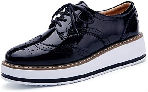 DADAWEN Women's Platform Lace-Up Wingtips Square Toe Oxfords Shoe | Amazon (US)