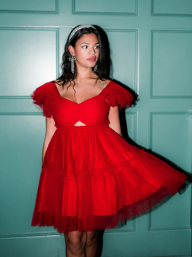 Orielle Tulle Mini Dress - Red | Confête