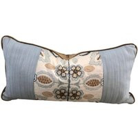 12"" X 25"" Embroidered Floral Linen With Aqua Blue Perennials & Olive Green Velvet Fabric Lumbar Pillow Cover | Etsy (US)