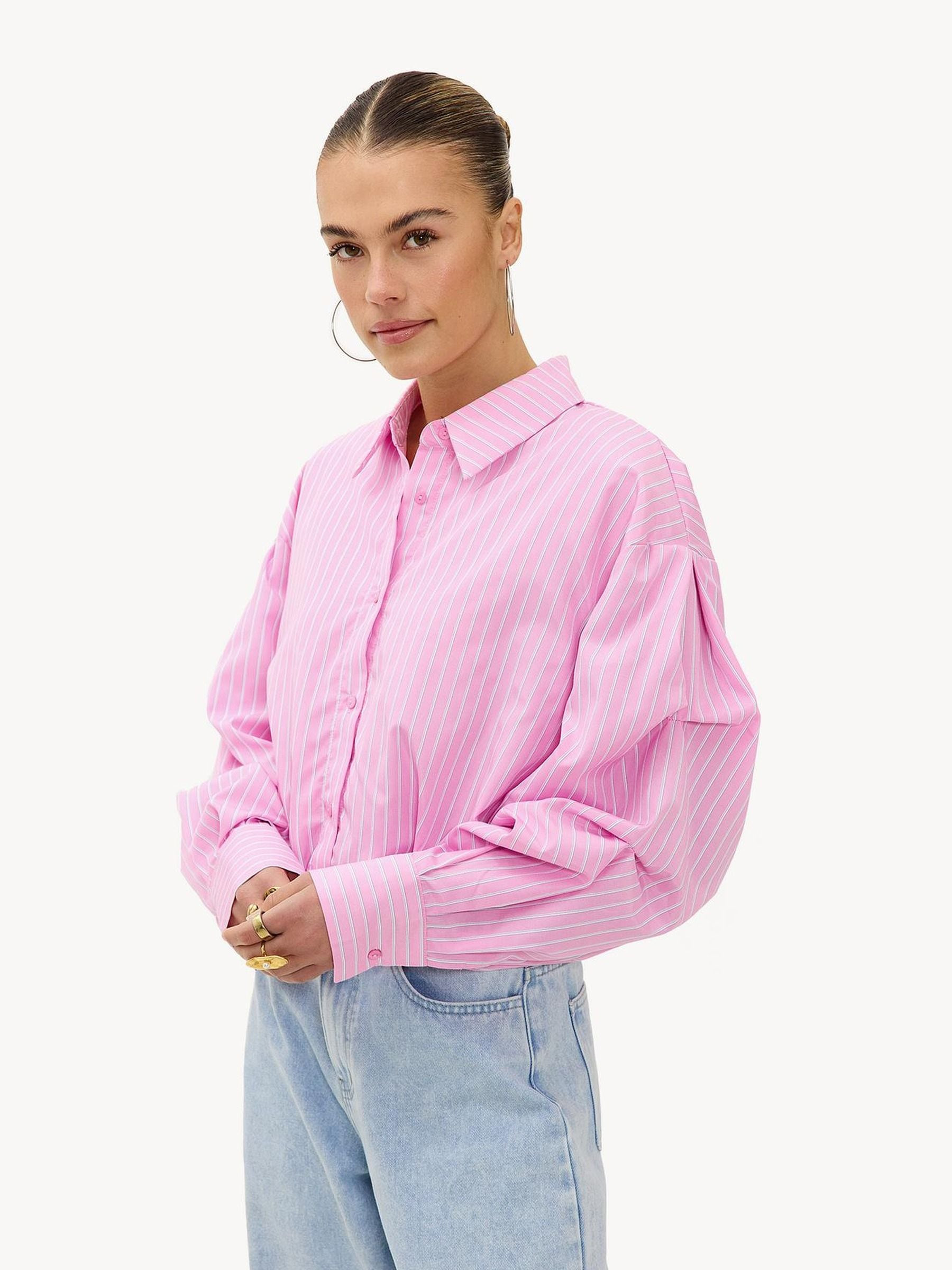 LOAVIES LOAVIES Pink Stripe Ruched Sleeve Blouse | Next US