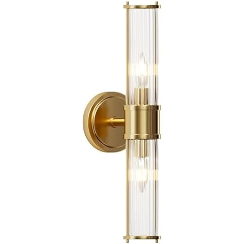 Vaziden Bathroom Light Fixtures, Gold Wall Sconce in Threaded Glass Indoor Wall Sconces, Modern B... | Amazon (US)