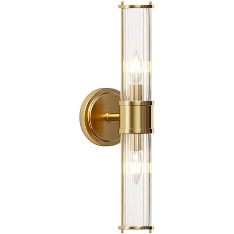 Vaziden Bathroom Light Fixtures, Gold Wall Sconce in Threaded Glass Indoor Wall Sconces, Modern B... | Amazon (US)