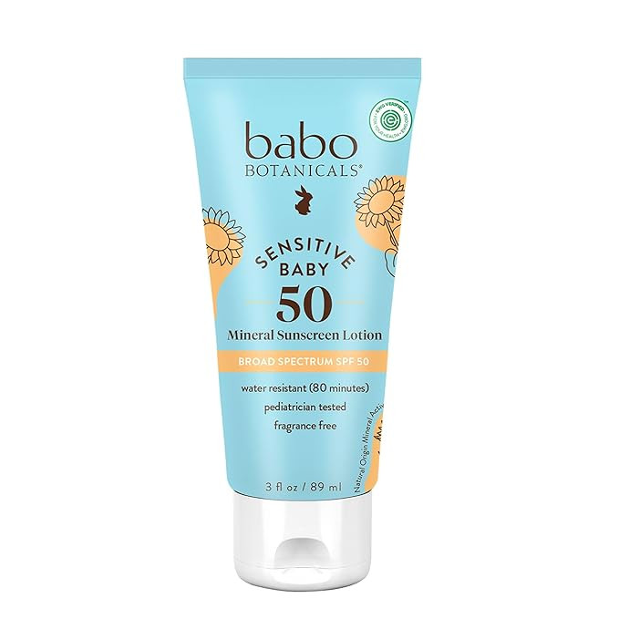 Babo Botanicals Sensitive Baby Mineral Sunscreen Lotion SPF50 - Natural Zinc Oxide - Face & Body ... | Amazon (US)