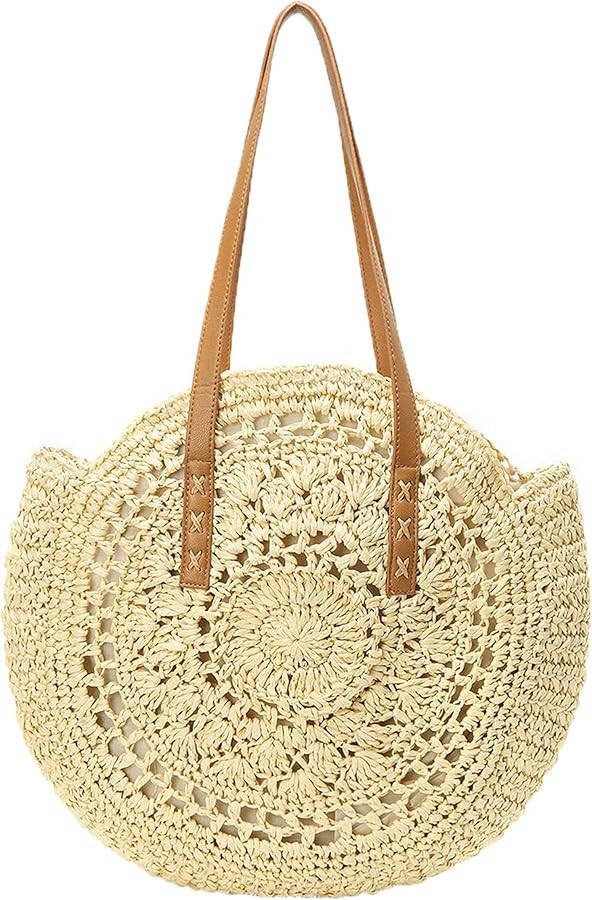 Straw Handbags Women Handwoven Round Corn Straw Bags Natural Chic Hand Large Summer Beach Tote Wo... | Amazon (US)