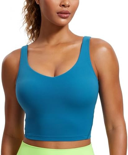 CRZ YOGA Womens Sports Bras V Neck Padded Cropped Tank Top Wireless Yoga Bra | Amazon (US)