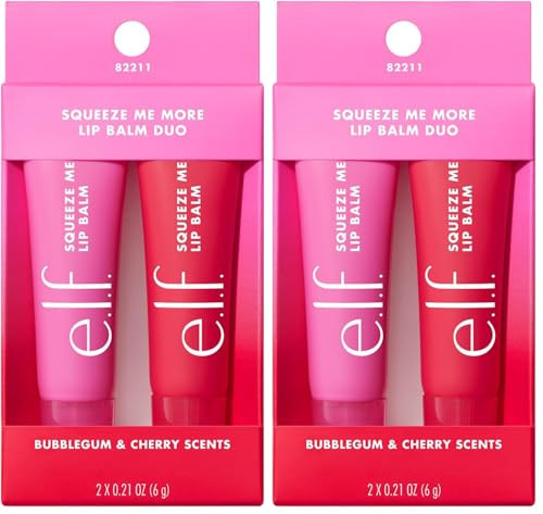 e.l.f. Squeeze Me More Lip Balm Duo, Moisturizing Balm For A Sheer Tint Of Color, Made With Hyaluronic Acid, Vegan & Cruelty-Free, Cherry & Bubblegum (Pack of 2) | Amazon (US)