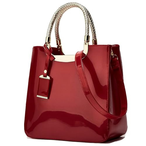 ZiMing Top Handle Handbags for Women Shiny Patent Leather Purses Square Satchel Stylish Zipper Evening Bags Shoulder Crossbody Bag-Wing Red | Amazon (US)