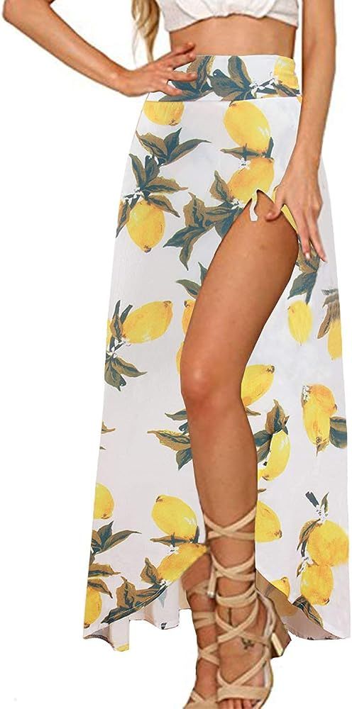Yonala Womens Boho Floral Tie Up Waist Summer Beach Wrap Cover Up Maxi Skirt | Amazon (US)