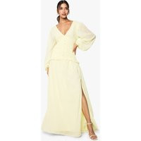 Womens Chiffon Long Sleeve Pleated Waist Maxi Dress - Yellow - 6 | boohoo (US & Canada)