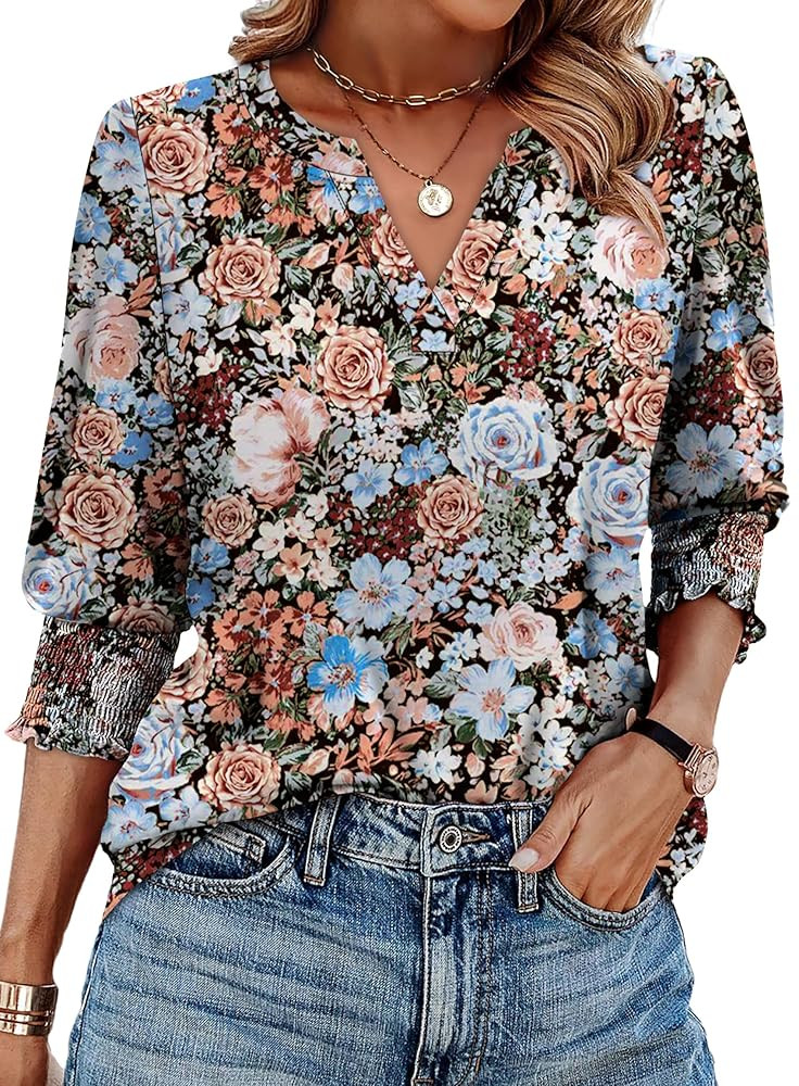 WIHOLL Blouses for Women Dressy Casual 3/4 Length Sleeve Womens Tops Trendy Summer Fall Shirts S-... | Amazon (US)