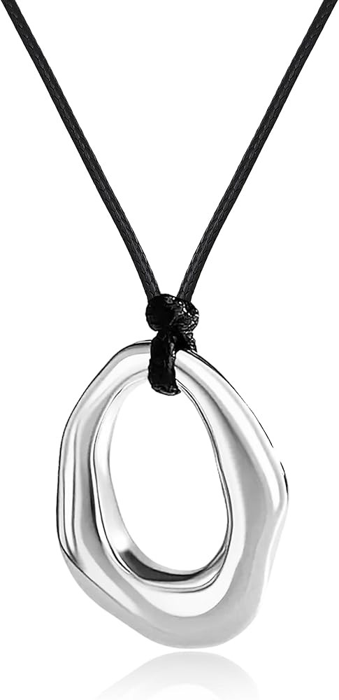 Round Circle Pendant Necklace Chunky Thick Gold Silver Black Leather Choker Rope Cord Statement L... | Amazon (US)