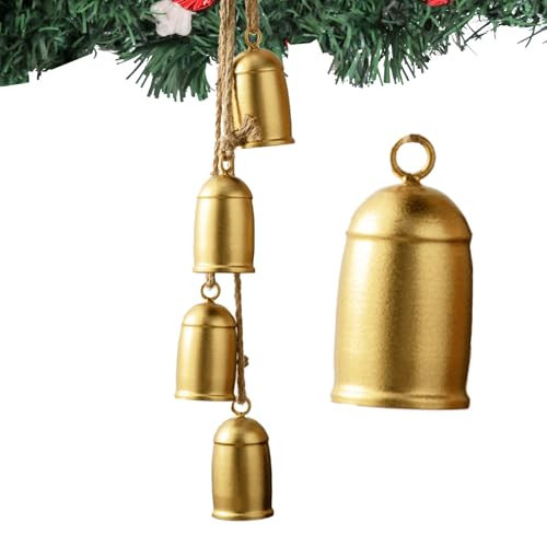 HuiDao Christmas Bells, Gold Cow Bells Christmas Decor Indoor, 4-PCS Rustic Brass Bells Vintage Hanging Bell for Christmas Tree Decoration, Door Knob (Doliform), CB-T01 | Amazon (US)