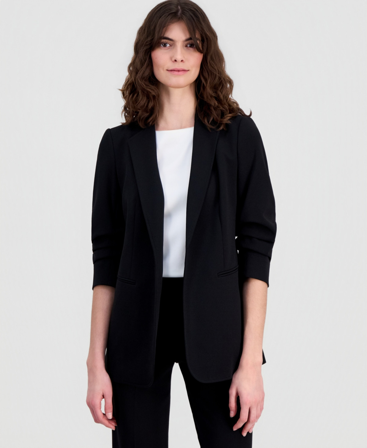 Anne Klein Women's Scrunch-Sleeve Open-Front Blazer - Anne Black | Macy's