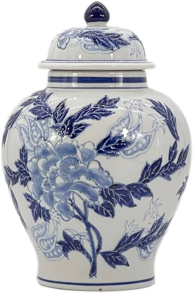 Galt International White and Blue Floral Chinoiserie Jar 10" w/Lid - Ginger Jar, Tea Storage, Dec... | Amazon (US)