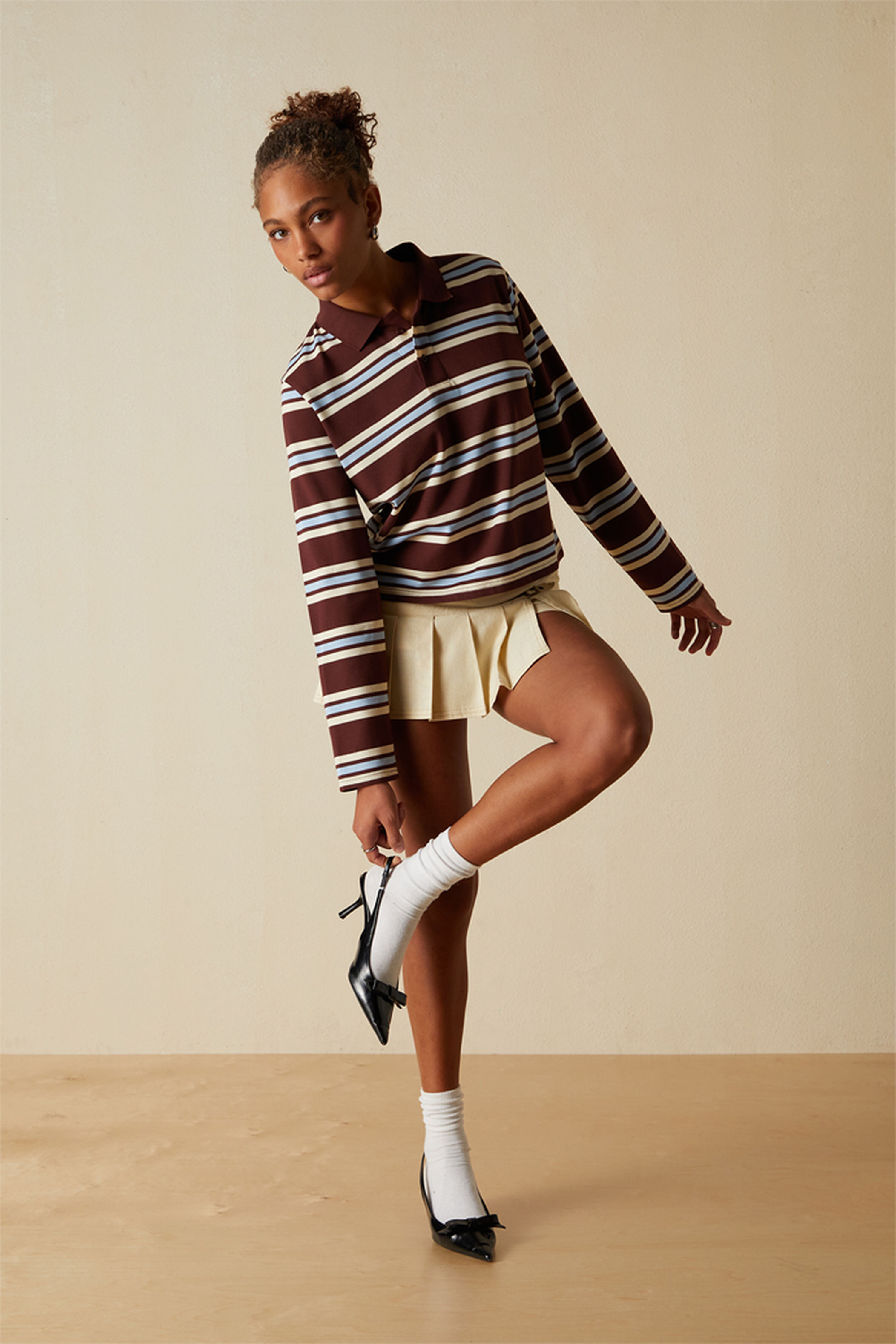 Your Favorite Megan Striped Long Sleeve Polo Shirt | PacSun