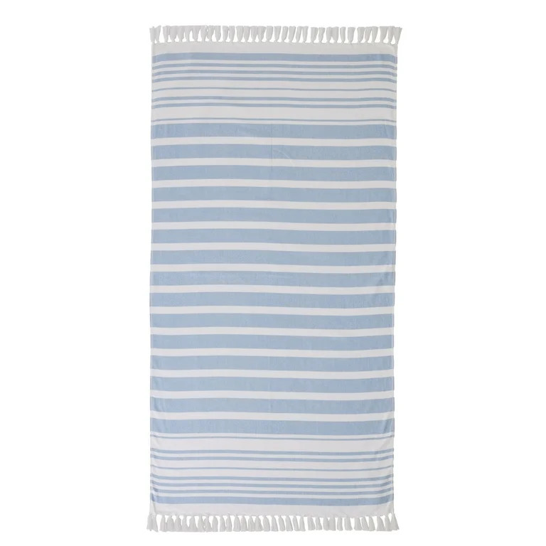 Better Homes & Gardens Oversized Flatwoven Cotton Blend Blue Striped Beach Towel, 38" X 72" | Walmart (US)