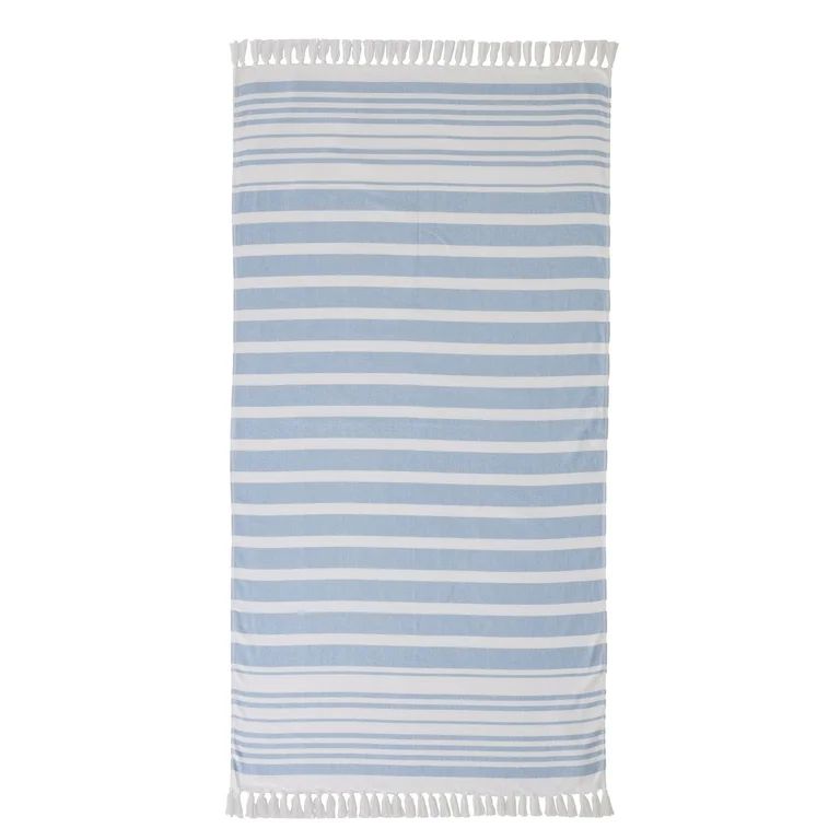 Better Homes & Gardens Oversized Flatwoven Cotton Blend Blue Striped Beach Towel, 38" X 72" | Walmart (US)