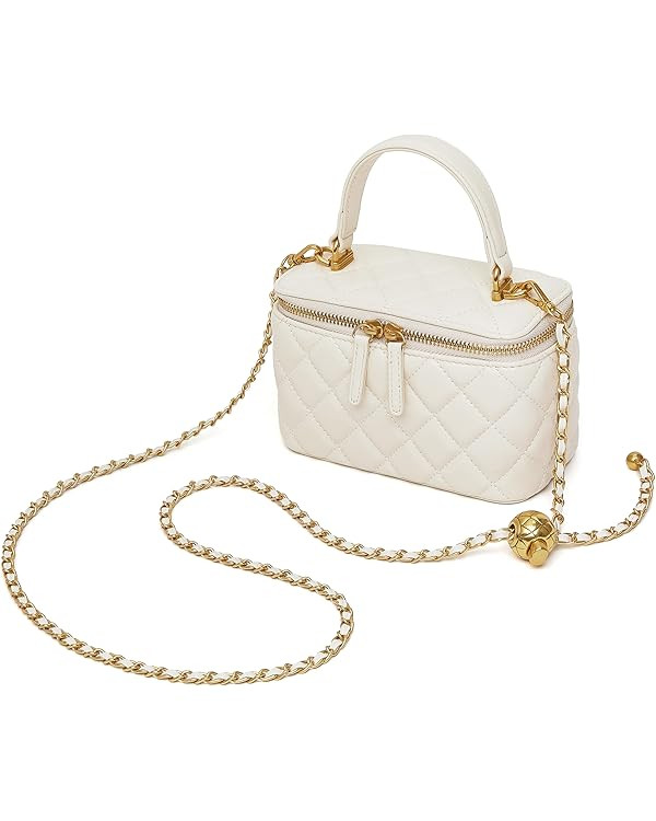 DORIS&JACKY Small Quilted Box Crossbody Purse For Women Designer Leather Mini Top Handle Pouch Ba... | Amazon (US)