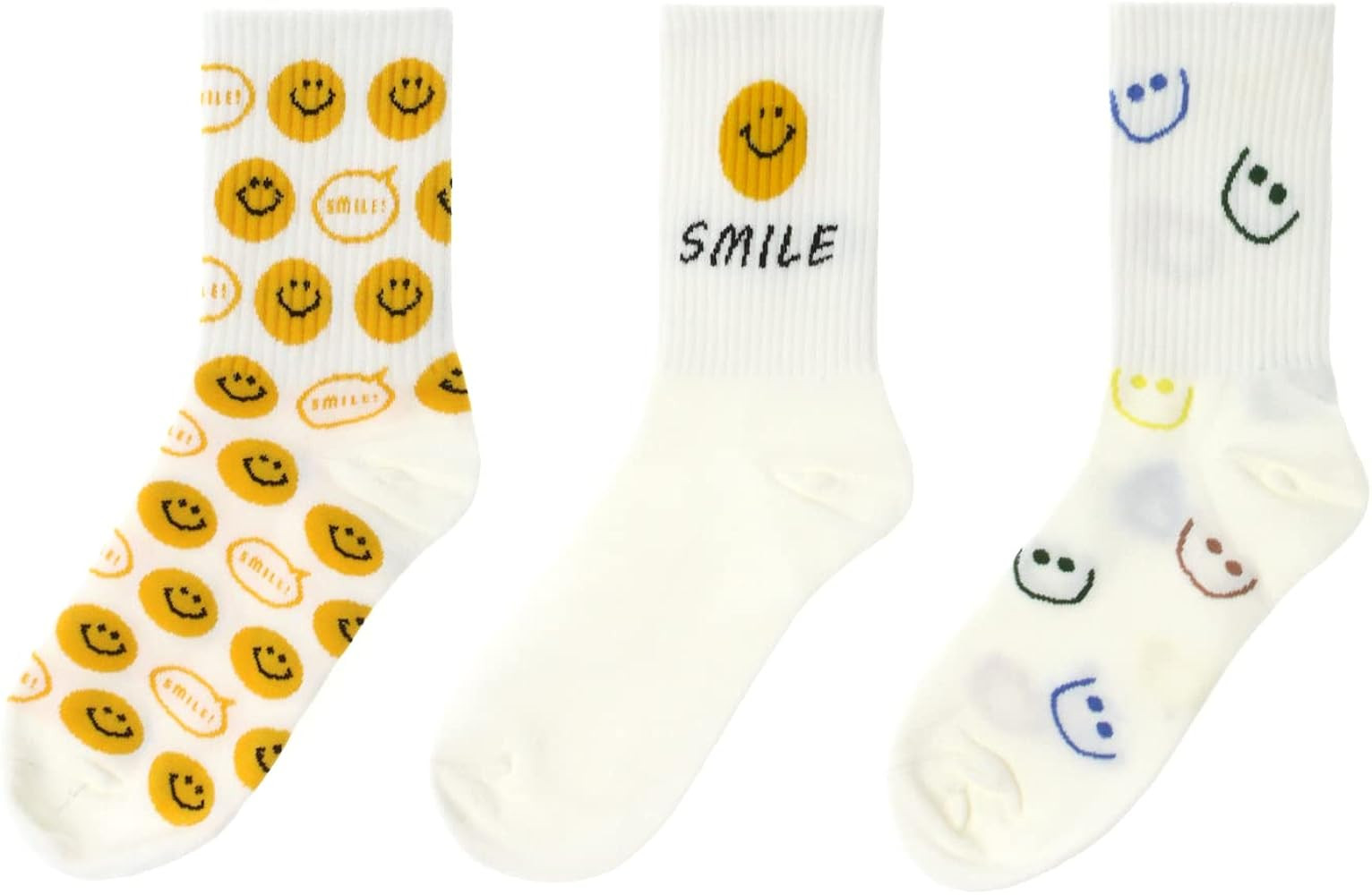 Smile Ankle Crew Socks 3Pairs - Women Checkered Happy Neutral Girls Fun Warm Cozy cotton Casual F... | Amazon (US)
