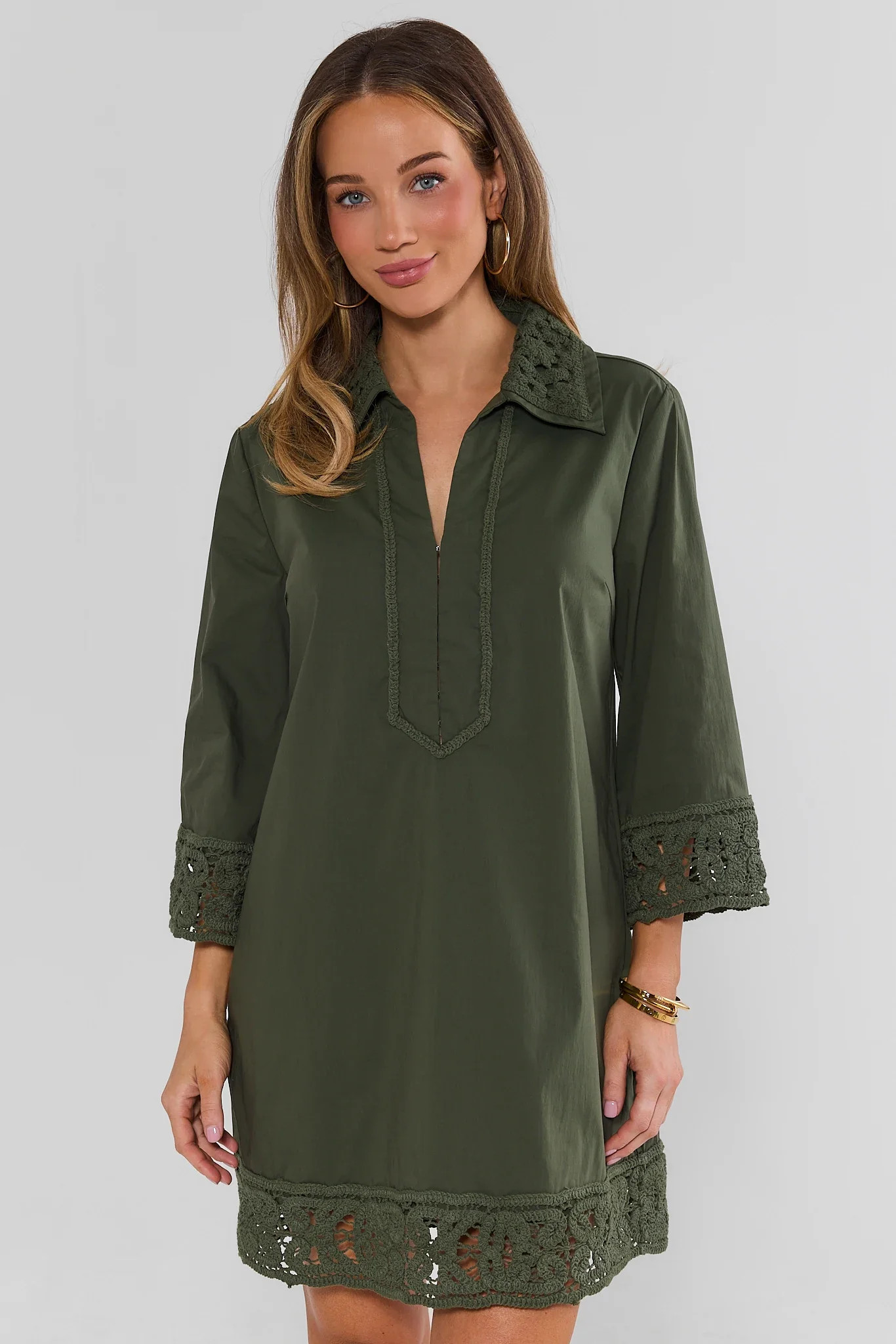 Green Crochet Trim Tunic Dress | Avara