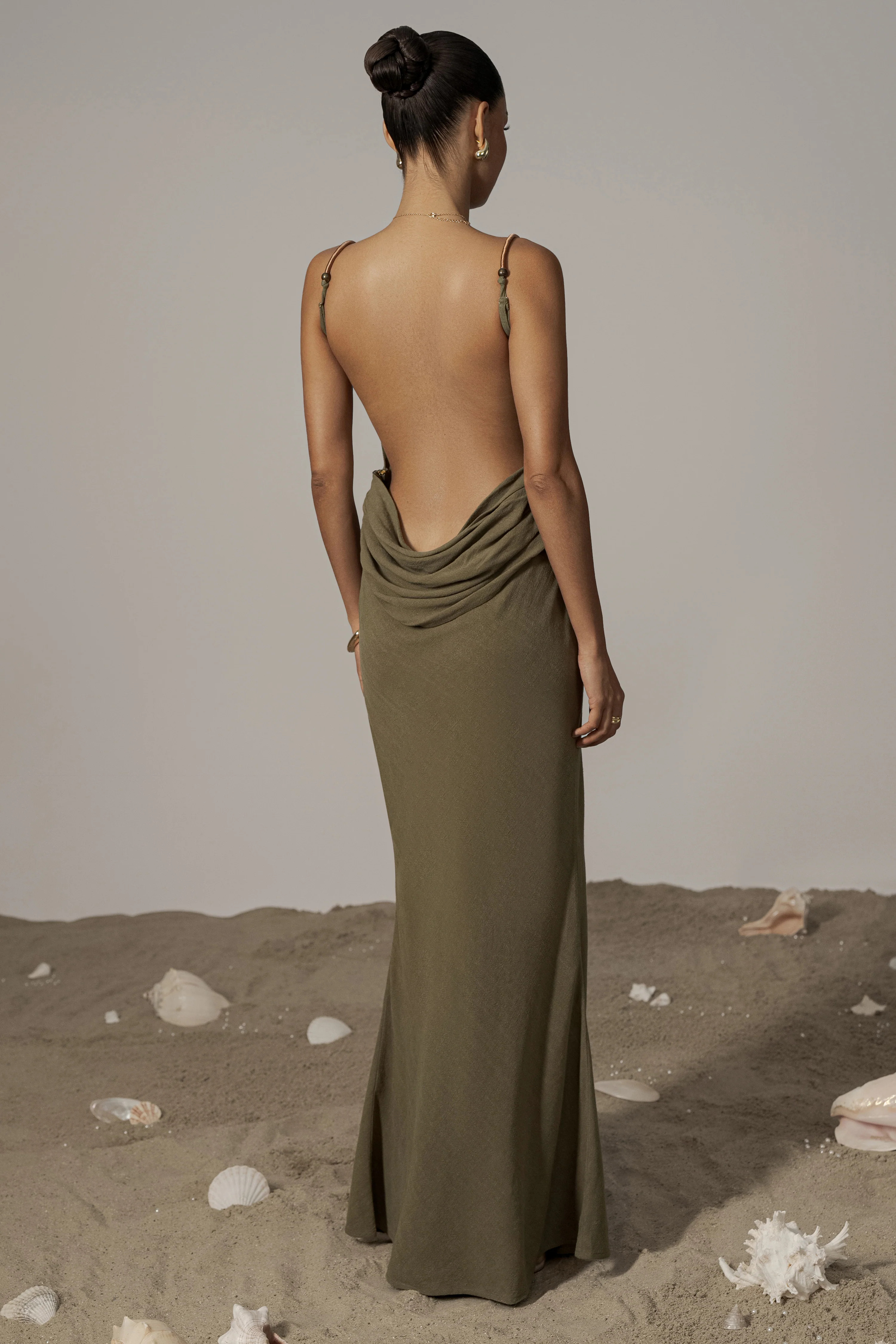 Olive Getaway Linen Maxi Dress | JLUXLABEL