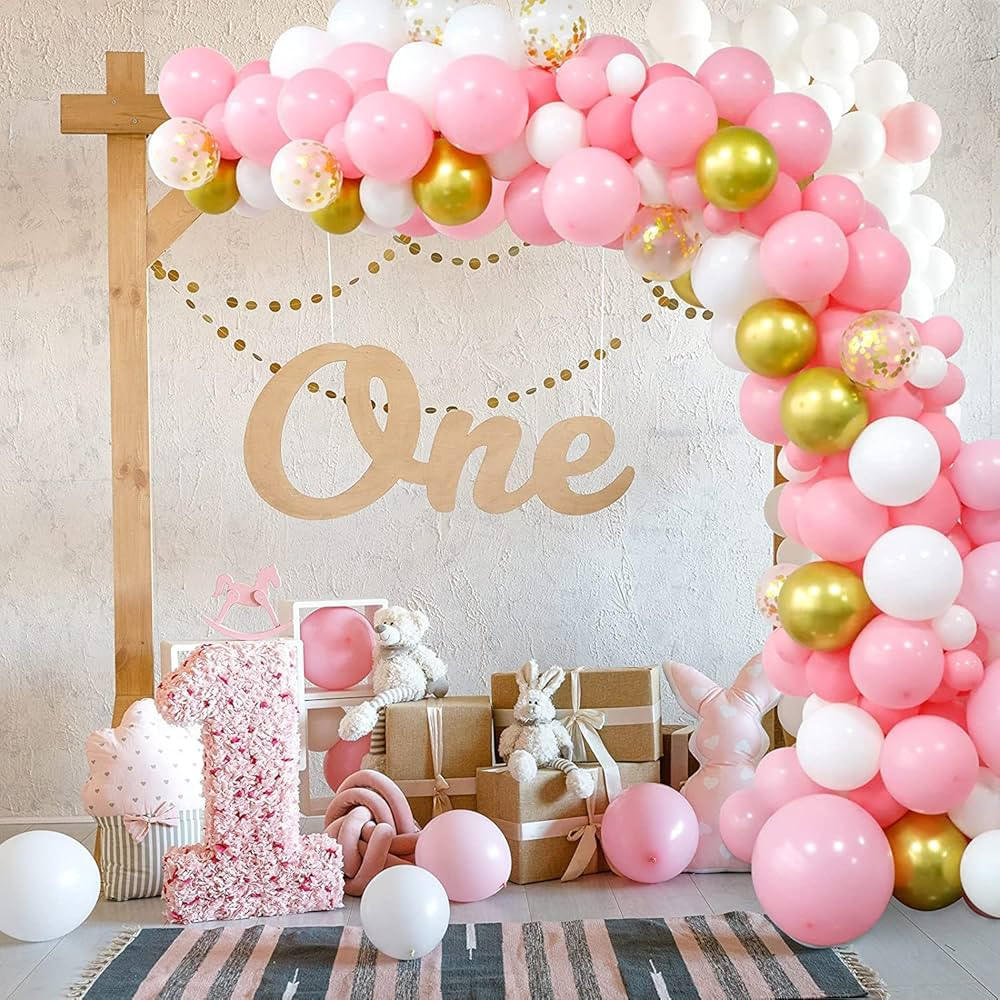 RUBFAC 192pcs Pink Balloon Arch Garland Kit, Light Pink White Gold and Golden Confetti Balloons f... | Amazon (US)