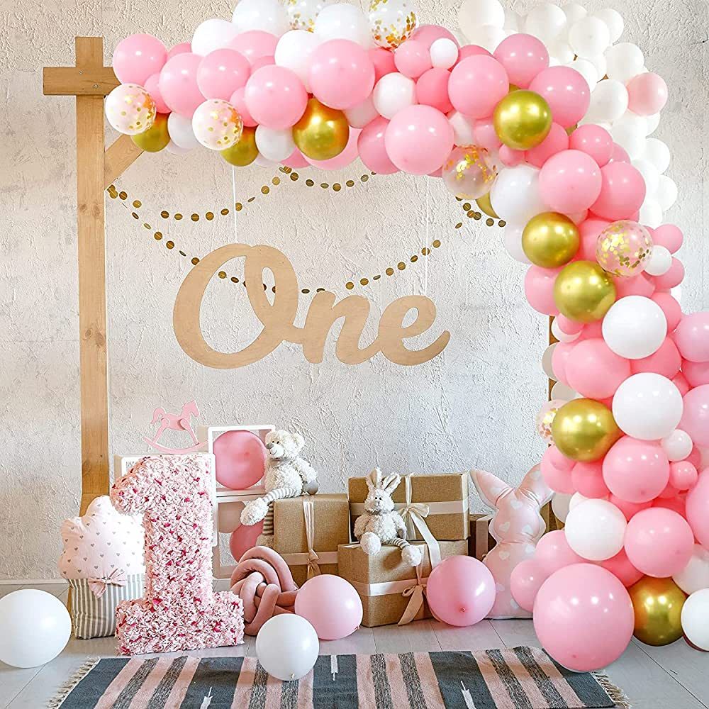 RUBFAC 192pcs Pink Balloon Arch Garland Kit, Light Pink White Gold and Golden Confetti Balloons f... | Amazon (US)