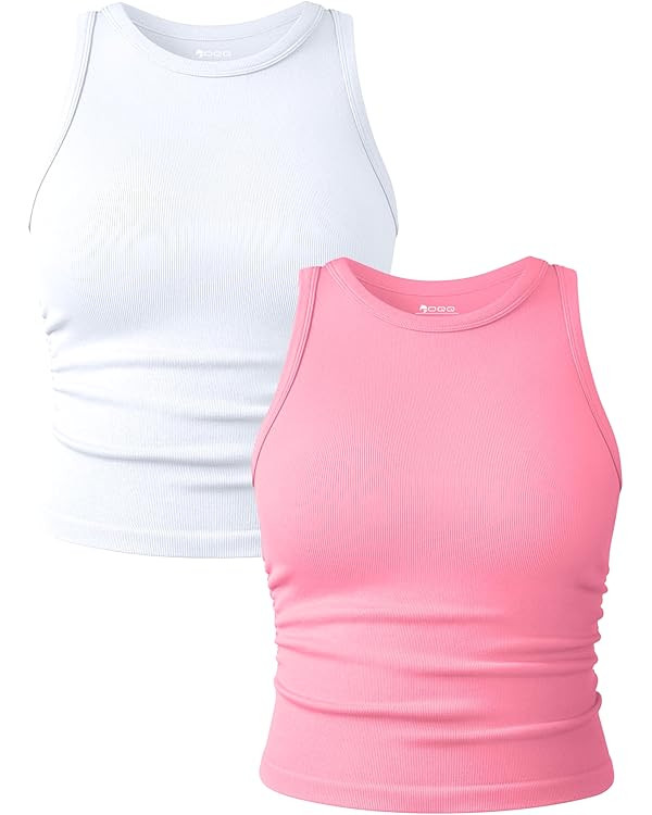 OQQ Women's 2 Piece Tank Tops Crew Neck Sleeveless Basic Stretch Casusal Yoga Crop Camis | Amazon (US)