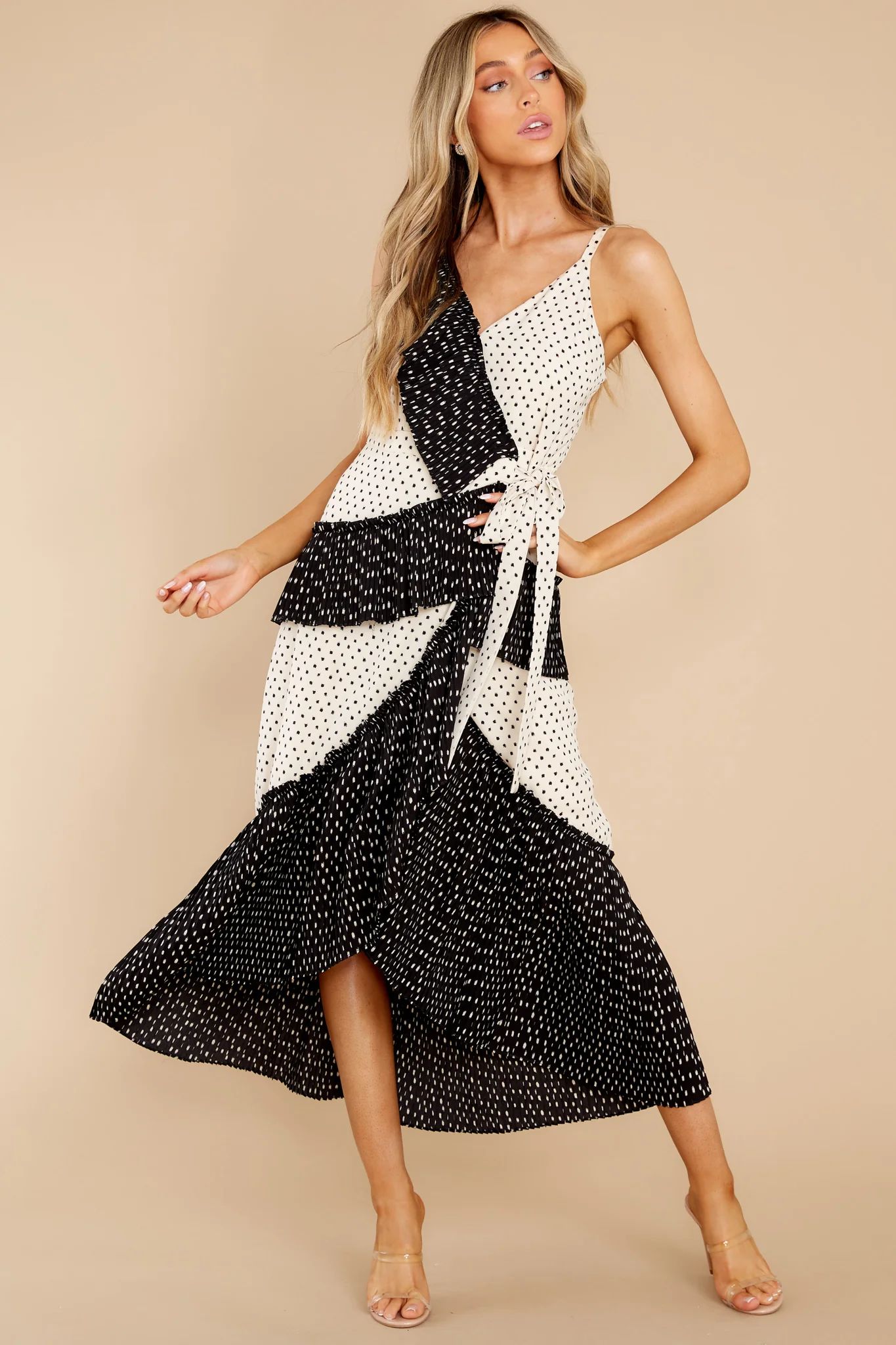 Ready Or Polka Dot Black And White Print Midi Dress | Red Dress 