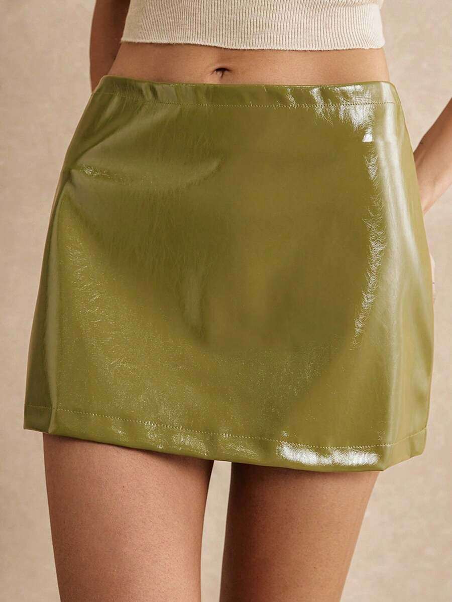 Poéselle Women Solid Color Casual Commuter Low Waist Skirt | SHEIN