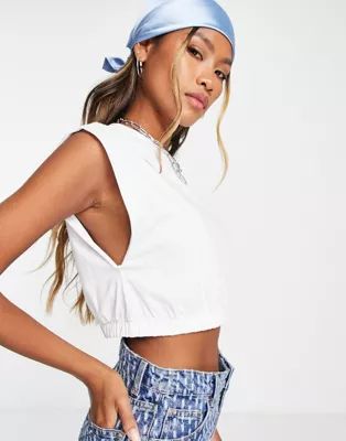 ASOS DESIGN cropped boxy vest top with elastic hem in white | ASOS (Global)