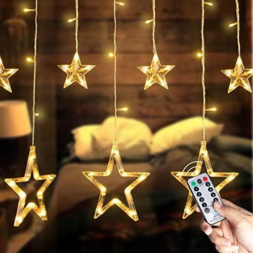 8.2 Feet Star Curtain Lights Warm White 12 Stars 138 LED 12 Drop Fairy String Lights Connectable ... | Amazon (US)