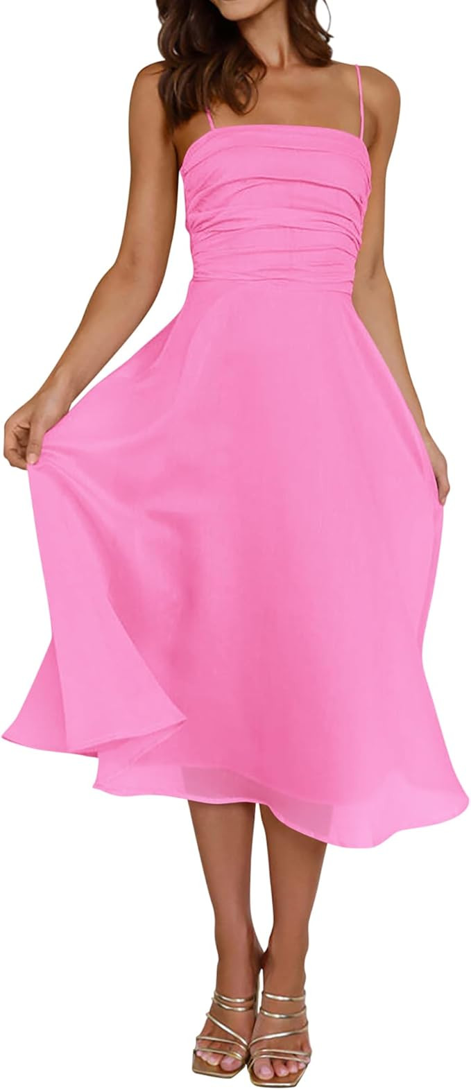 PRETTYGARDEN Womens Summer Dresses 2025 Spaghetti Strap Sleeveless Smocked Flowy Midi Wedding Gue... | Amazon (US)