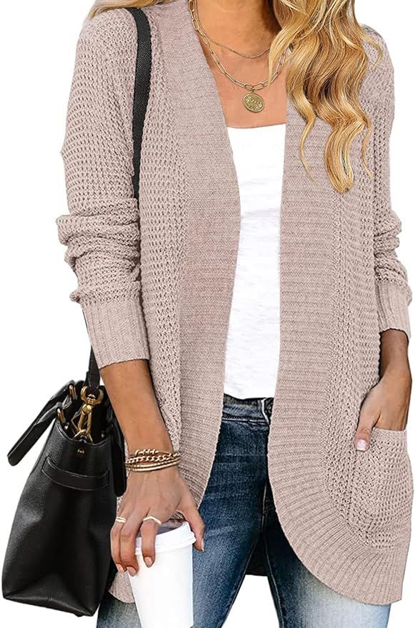 MEROKEETY Womens Long Sleeve Open Front Cardigans Chunky Knit Draped Sweaters Outwear | Amazon (US)