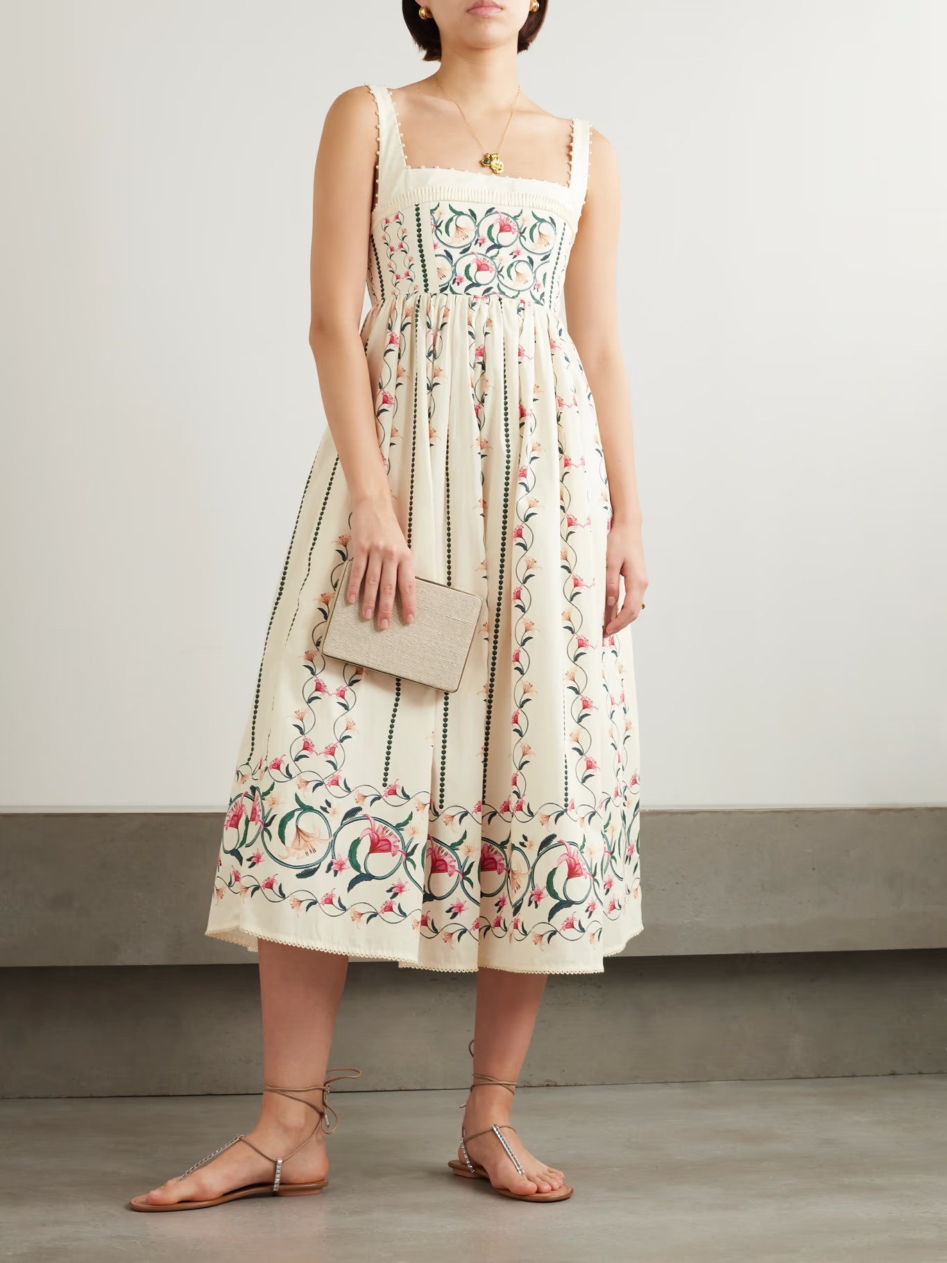 + NET SUSTAIN Barbara Rocio embellished floral-print cotton-poplin midi dress | NET-A-PORTER (US)