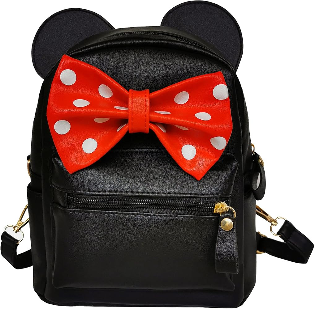 Girls Women Cartoon Mouse Ear Polka-dot Sequin Bow Convertible Backpack Purse Crossbody Bag | Amazon (US)