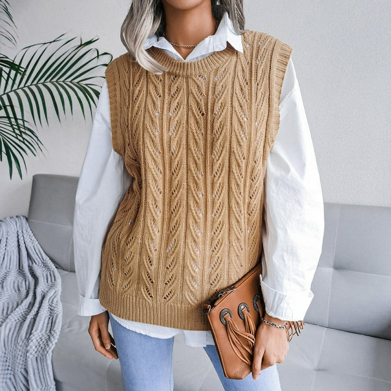 MRULIC winter coats for women Women Autumn And Winter Solid Color Round Neck Knit Sweater Vest Ca... | Walmart (US)